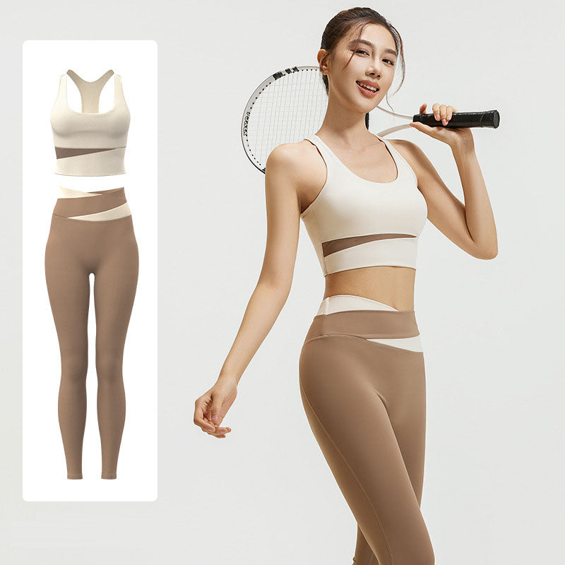 High waisted and abdominal yoga suit shockproof yoga fitness suit tight fitting and hip lifting naked yoga suit set