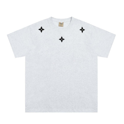 Rose Embroidered Letter Casual T-Shirt European and American Trendy Loose Short Sleeve Top for Men