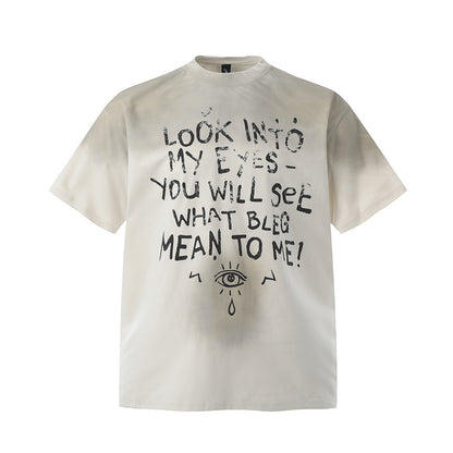 Letter Print Tie-Dye Short Sleeve T-Shirt Men's Casual Street Style Faded Unique Crew Neck Half Sleeve Top