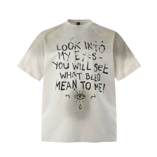 Letter Print Tie-Dye Short Sleeve T-Shirt Men's Casual Street Style Faded Unique Crew Neck Half Sleeve Top