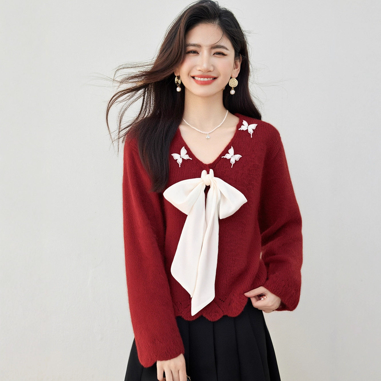 style Fresh Knit Sweater for Women, Soft and Gentle Look, Loose Fit, Slimming, Versatile Long Sleeve Top