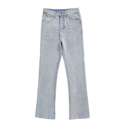 Flared Washed Basic Denim Pants Cleanfit Slim Straight Vibe High Street Casual Trousers for Men