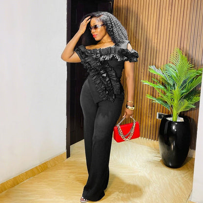 One-Shoulder Irregular Ruffle Design Top Women's T-Shirt Wide Style