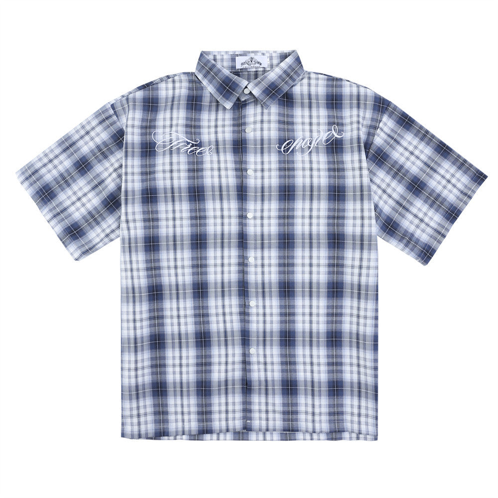 Plaid Short Sleeve Shirt Men's Spring Summer European and American High Street Trendy Loose Checkered Shirt Fashion Turn-Down Collar Open Front