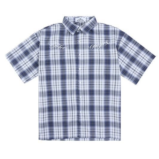 Plaid Short Sleeve Shirt Men's Spring Summer European and American High Street Trendy Loose Checkered Shirt Fashion Turn-Down Collar Open Front