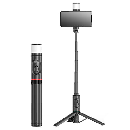 Mobile Phone Bluetooth Selfie Stick with Rotating Fill Light and Hidden Tripod Live Streaming Stand