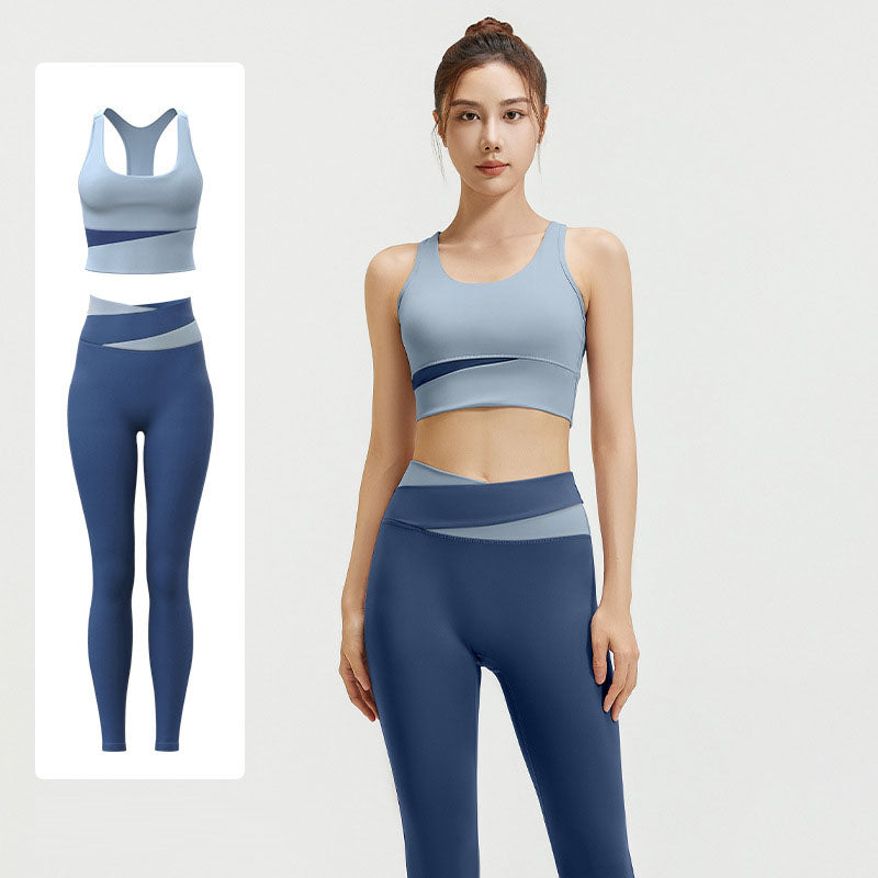 High waisted and abdominal yoga suit shockproof yoga fitness suit tight fitting and hip lifting naked yoga suit set