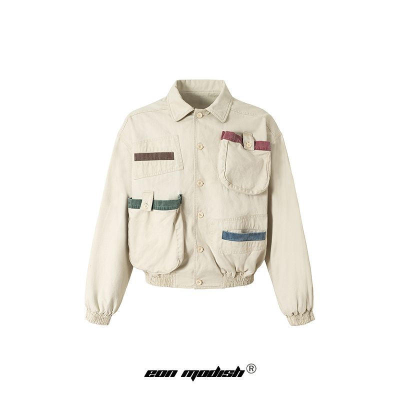 Street Style Multi-Pocket Short Work Jacket