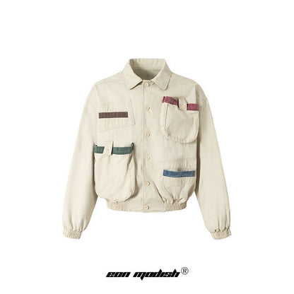 Street Style Multi-Pocket Short Work Jacket