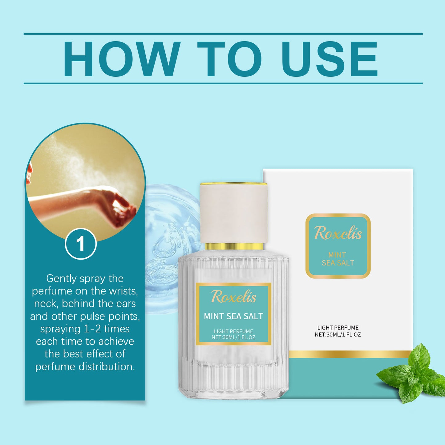 Mint Sea Salt Perfume Mild Fresh Elegant Tone Ear And Wrist Lasting Fragrance Elegant Date Fragrance Perfume