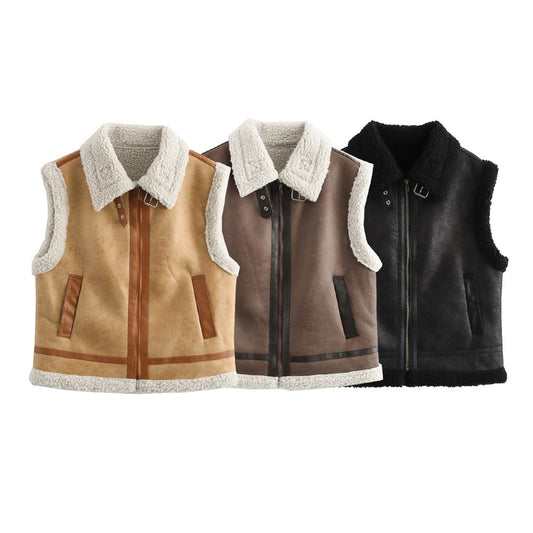 Autumn and winter fashion European and American three color fur integrated vest