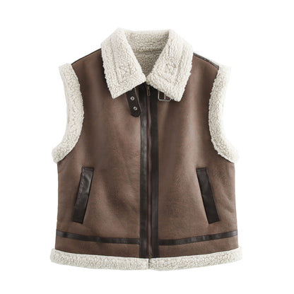 Autumn and winter fashion European and American three color fur integrated vest