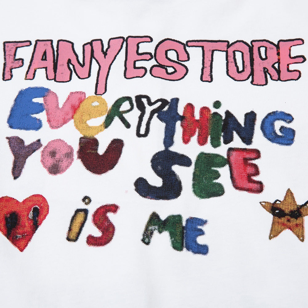 Fun Graffiti Cartoon Print Short Sleeve T-Shirt Hip Hop Trendy Men's Summer Lazy Pure Cotton Casual Half Sleeve Tee