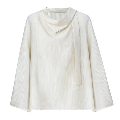 Ribbon textured shirt women's lace up commuter top