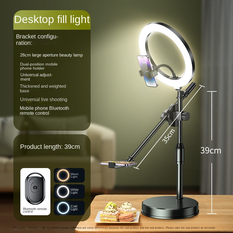 Mobile Phone Overhead Shooting Stand for Food Photography, Drawing, and Live Streaming - Adjustable Dual-Camera Position Desktop Phone Holder with Fill Light