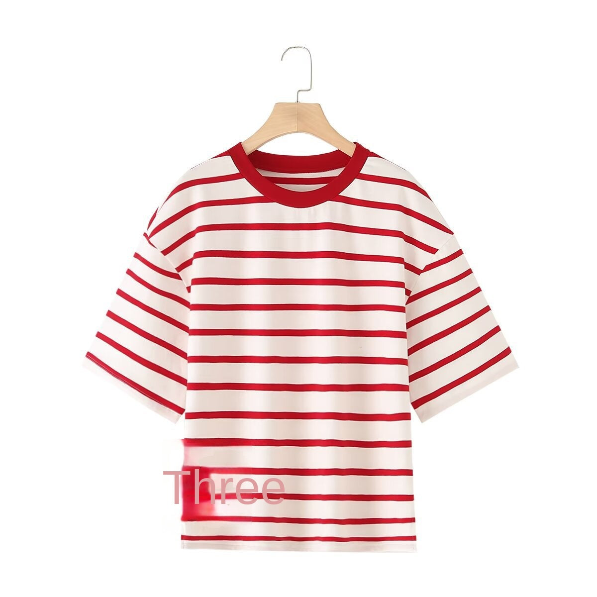 Striped Hem Split Plus Size Women's Short Sleeve T-Shirt Top