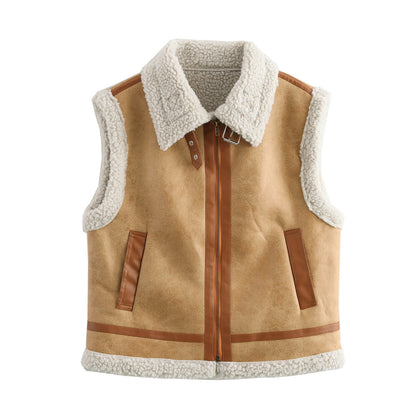Autumn and winter fashion European and American three color fur integrated vest