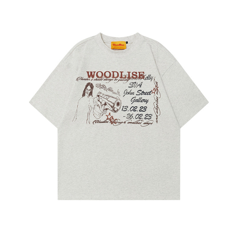 Retro Hand-Painted Heavyweight Pure Cotton Short-Sleeve T-Shirt Men's Summer Loose Casual Cleanfit Top Trendy