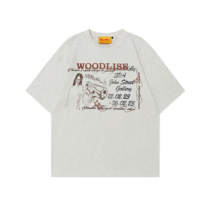 Retro Hand-Painted Heavyweight Pure Cotton Short-Sleeve T-Shirt Men's Summer Loose Casual Cleanfit Top Trendy