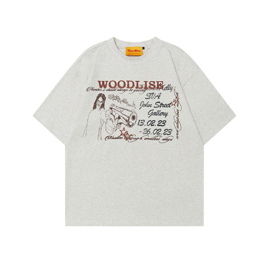 Retro Hand-Painted Heavyweight Pure Cotton Short-Sleeve T-Shirt Men's Summer Loose Casual Cleanfit Top Trendy